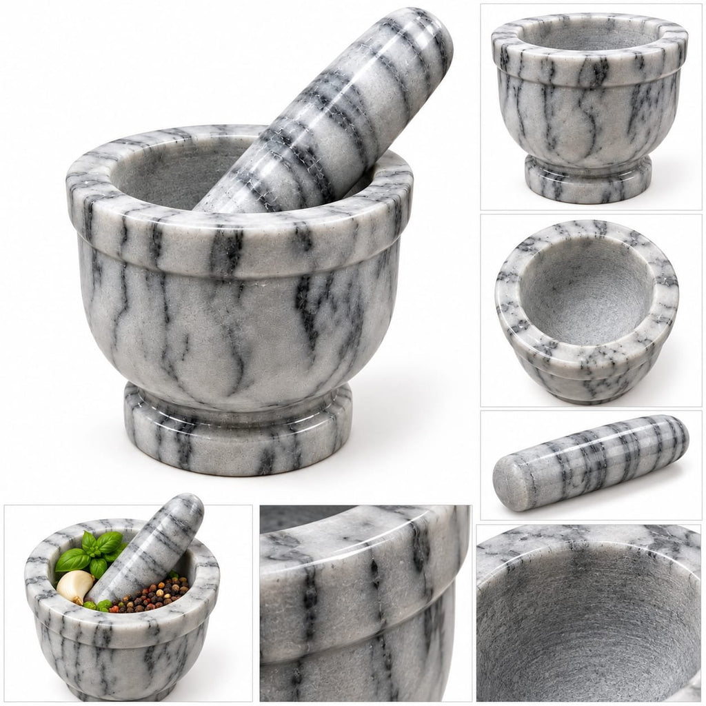 Truly Himalayan Natural Marble Pestle & Mortar Set – 5 × 6 Inch with 7 Inch Pestle