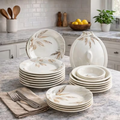 27PCS Melamine Dinnerware Set – Feather Pattern Plates Bowls Serving Dishes Kitchen Tableware Set