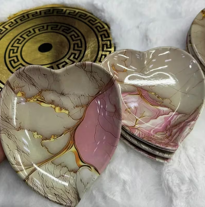 18PCS Melamine Dinnerware Set Pink Gold Marble Plates Set 26cm 20cm 17cm Lightweight Durable Tableware