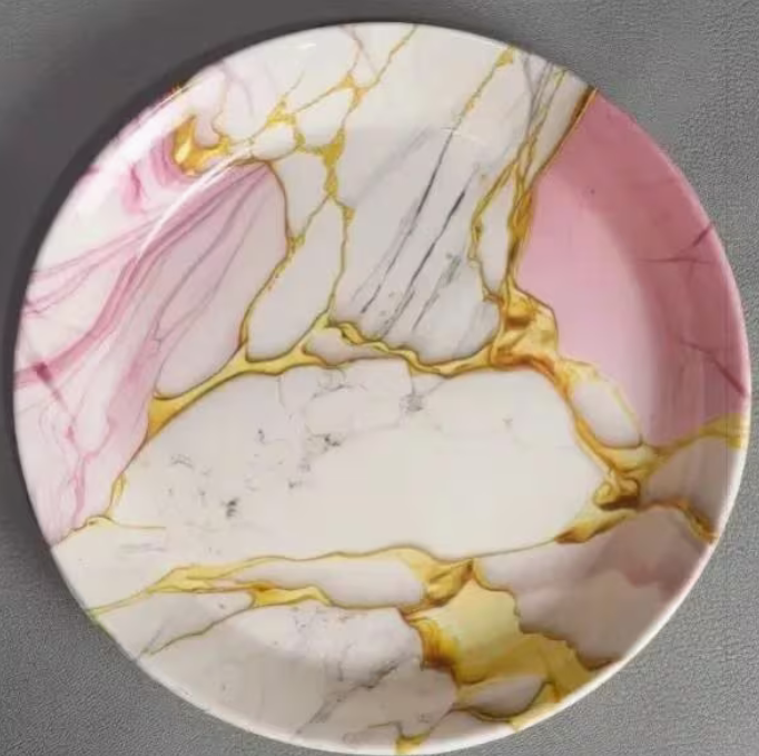 18PCS Melamine Dinnerware Set Pink Gold Marble Plates Set 26cm 20cm 17cm Lightweight Durable Tableware