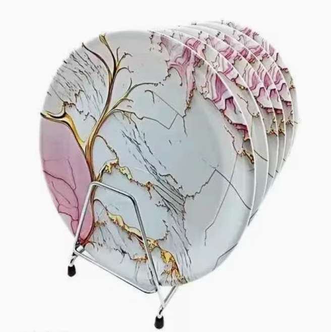 18PCS Melamine Dinnerware Set Pink Gold Marble Plates Set 26cm 20cm 17cm Lightweight Durable Tableware