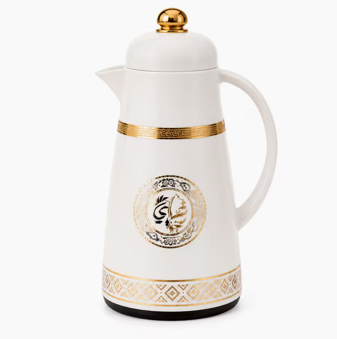 Luxury Cream Thermal Coffee Flask Gold Accent Vacuum Insulated Hot Cold Drinks Jug 1L