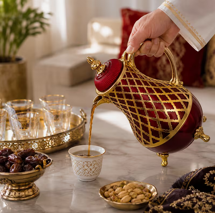 Luxury Burgundy Gold Thermal Coffee Flask Vacuum Insulated Arabic Serving Pot Hot Cold Drinks Jug