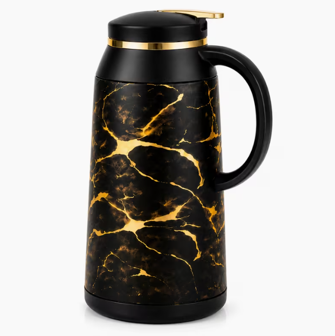 Black Marble Coffee Flask 1L Thermal Jug Vacuum Insulated Hot Cold Drinks Modern Tea Server