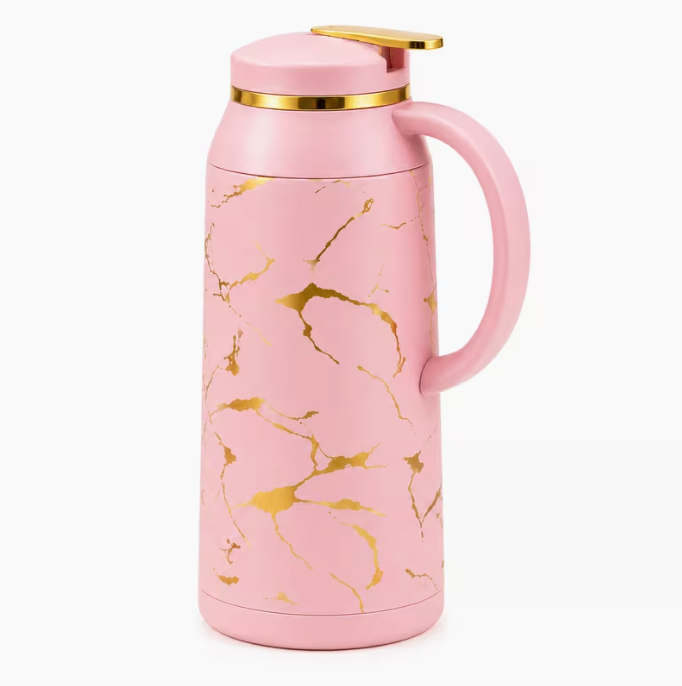 Pink Marble Coffee Flask 1L Thermal Jug Vacuum Insulated Hot Cold Drinks Modern Tea Server