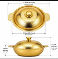 Gold-Tone Hammered Serving Bowl with Domed Lid and Side Handles, 10-Inch Covered Bowl for Rice, Curry, Biryani and Table Serving