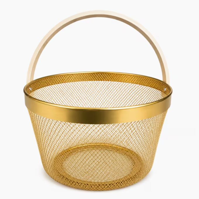 Luxury Gold Metal Mesh Basket with Handle Fruit Storage Basket Picnic Organizer Bread Storage Kitchen Decor
