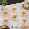 Classic Transparent Glass Tea Cup & Saucer Set 12pcs – 200ml Footed Coffee Cups with Beaded Handle Elegant Drinkware