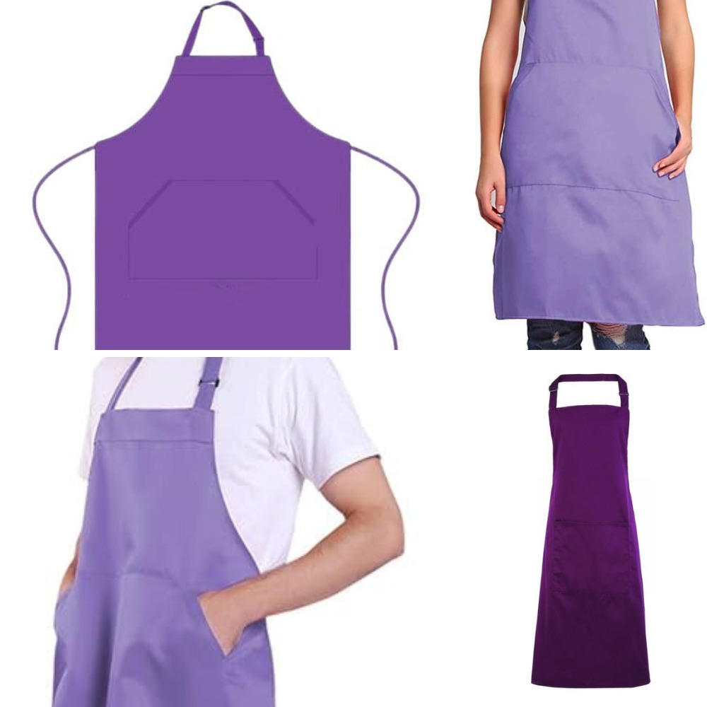 Adjustable Bib Unisex Aprons with two pockets purple