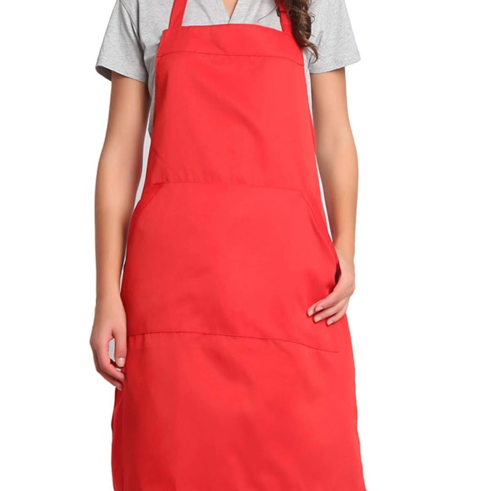 Adjustable Bib Unisex Aprons with two pockets Red Colour
