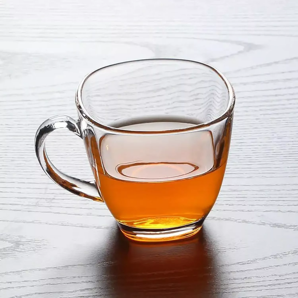 Set Of 6SQUARE RIM CLEAR Glass Coffee Mugs Hot Drinks Mocha Tea Cup 190ML