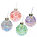 Bauble Drinking Glass Set of 4 with Straw Pearlescent Colours