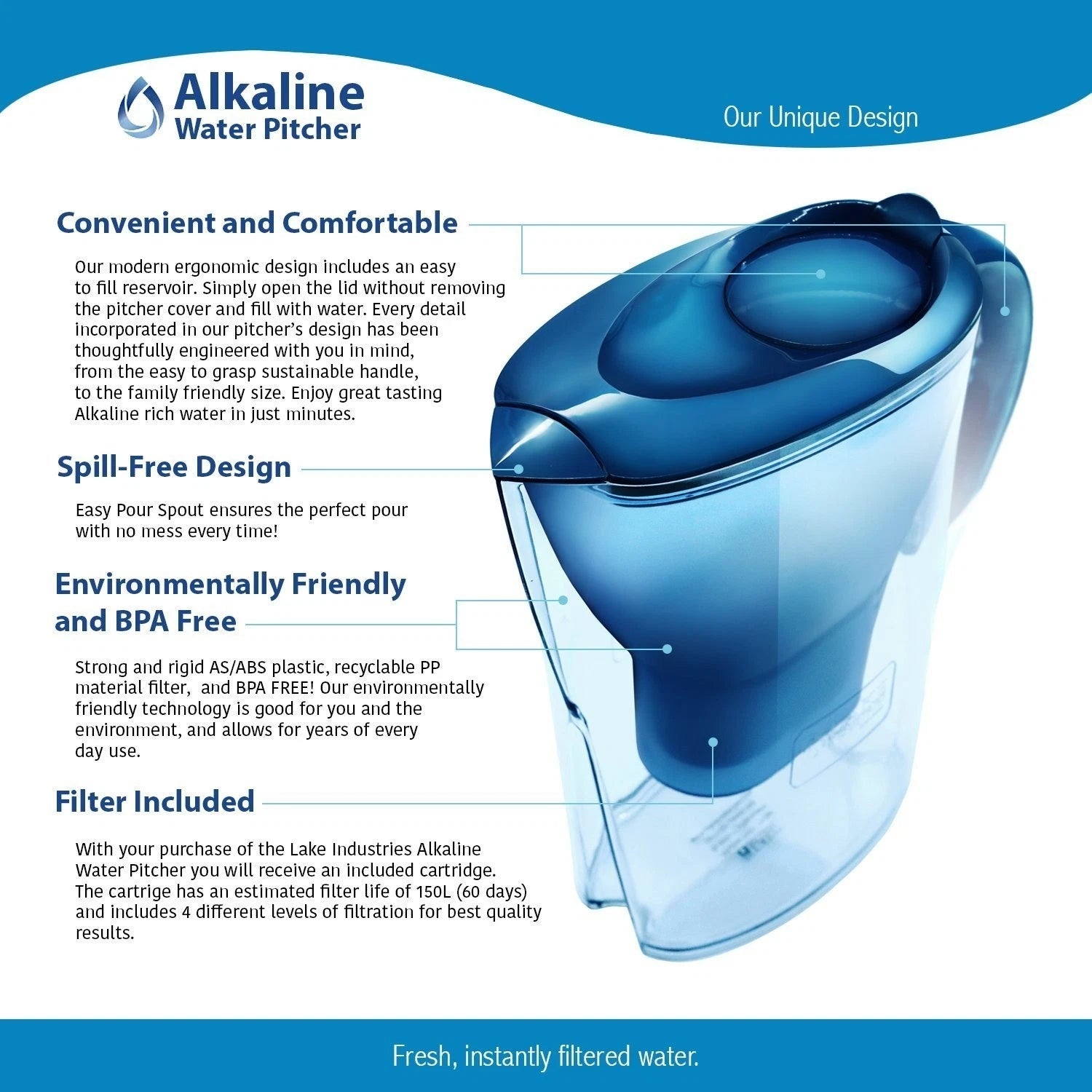 BILMA Alkaline Water Filter Pitcher Jug 3.8L – BPA Free
