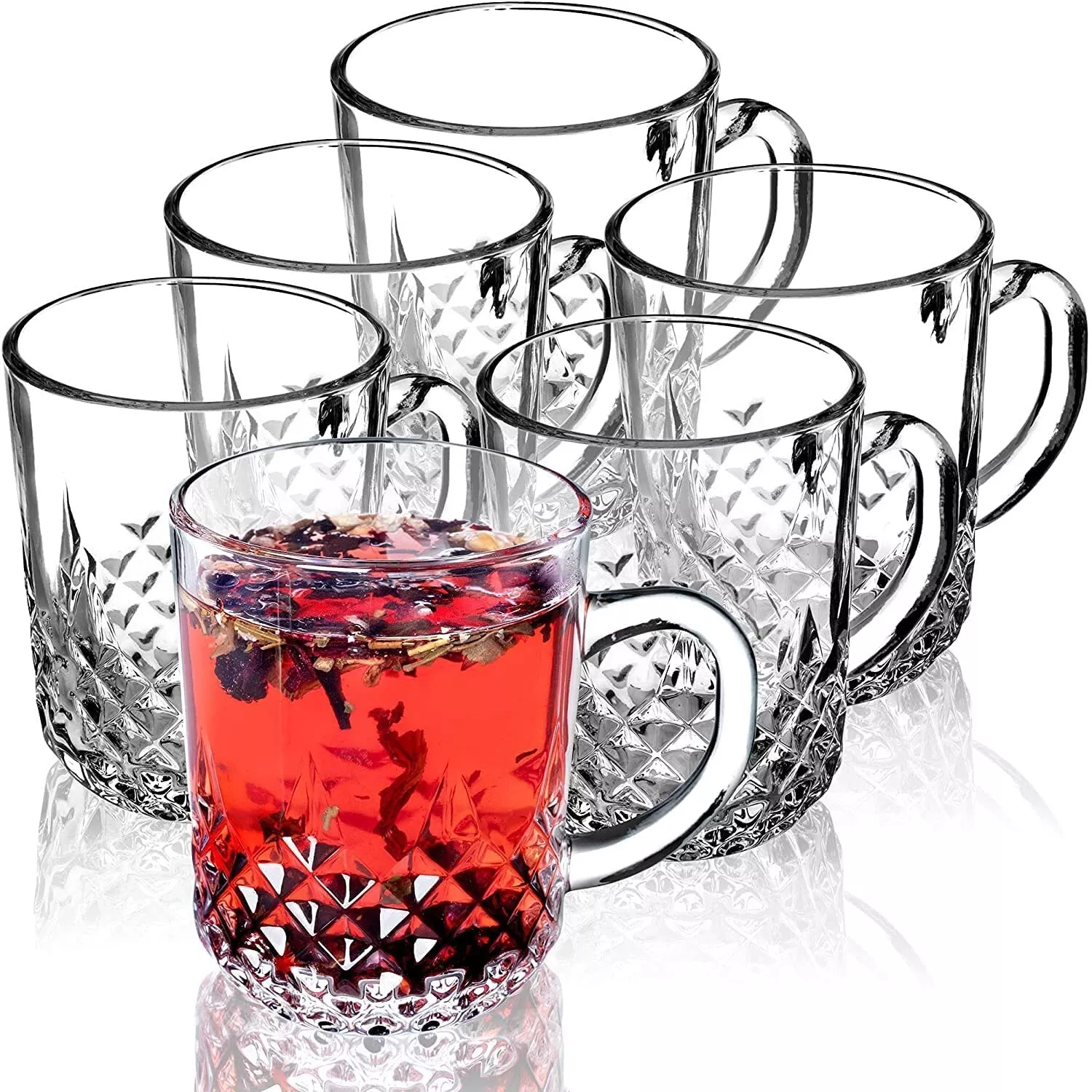 Set Of 6 DELI CRYSTAL BAS Glass Coffee Mugs Hot Drinks Mocha Tea Cup 25cl, 240ML