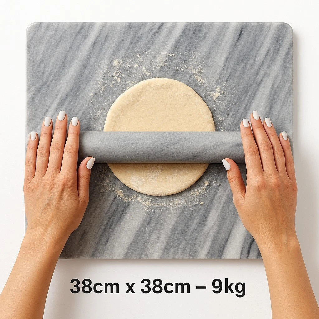 Luxury Heavy Footed Marble Pastry Board Set 38x38 cm (5 Items) with Rolling Pin – Extra Large Non-Slip Baking Surface