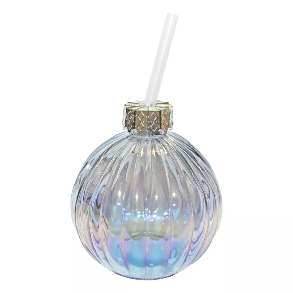 Bauble Drinking Glass Set of 4 with Straw Pearlescent Colours