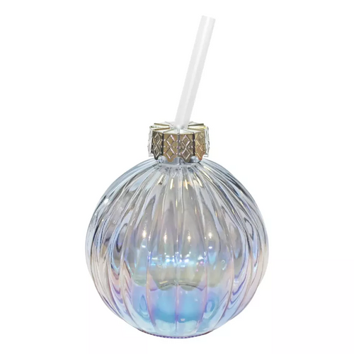 Bauble Drinking Glass Set of 4 with Straw Pearlescent Colours
