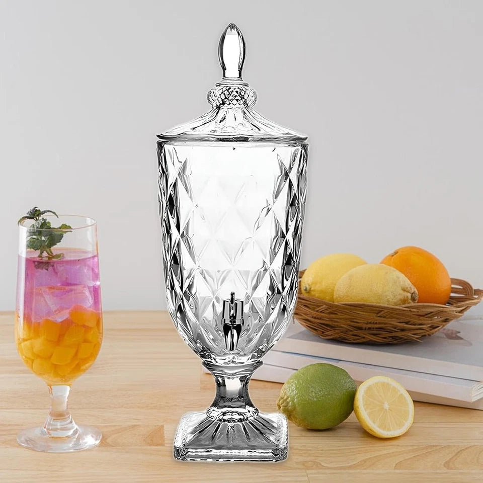 Luxury 3.5L Glass Juice Dispenser with Faucet – Lead-Free Crystal Beverage Dispenser Jug