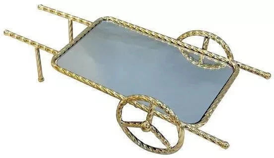 Luxury gold decorative cart tray with mirror base for fruit and dessert serving centerpiece