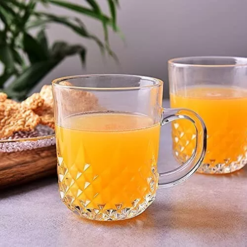Set Of 6 DELI CRYSTAL BAS Glass Coffee Mugs Hot Drinks Mocha Tea Cup 25cl, 240ML