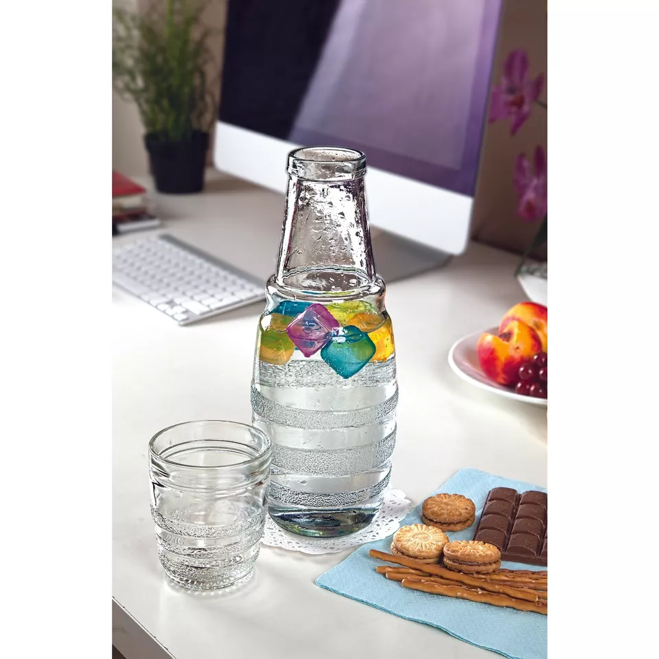 1 Litre Bedside Table Drink Set Clear Carafe Jug Pitcher Glass Tumbler