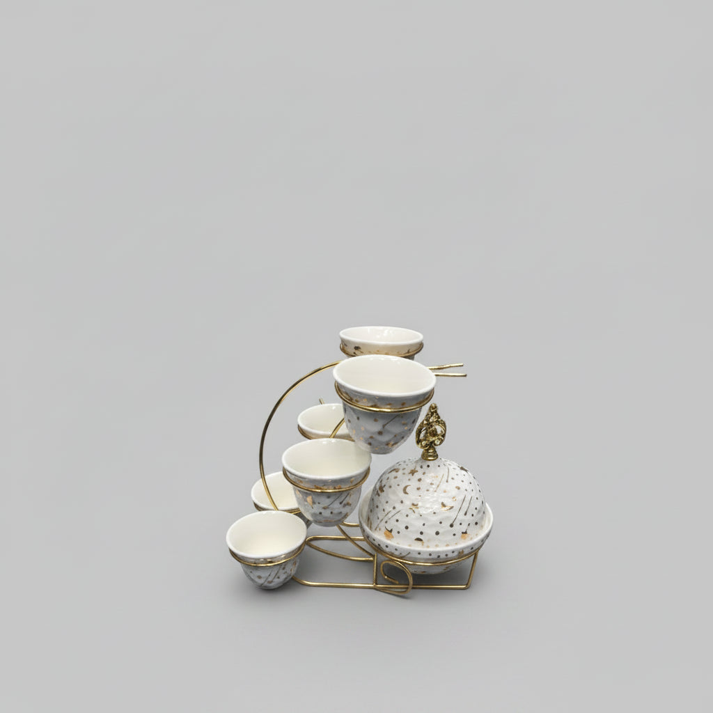 Luxury YBS Cups Mugs Set with Stand & Dry Fruit Holder – Elegant Tea & Coffee Set