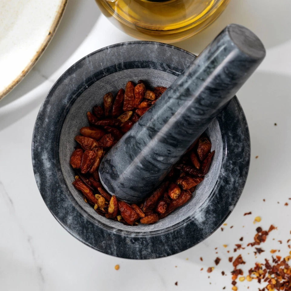 Luxury Himalayan Black Marble Mortar and Pestle 17x10 cm (3.75kg) – Heavy Duty Spice & Herb Grinder