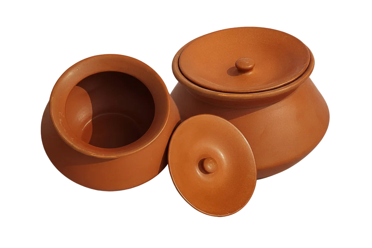 Luxury 3 X 800ML Clay Ceramic Handi Serving Pot with Lid – Premium Traditional Cookware Set