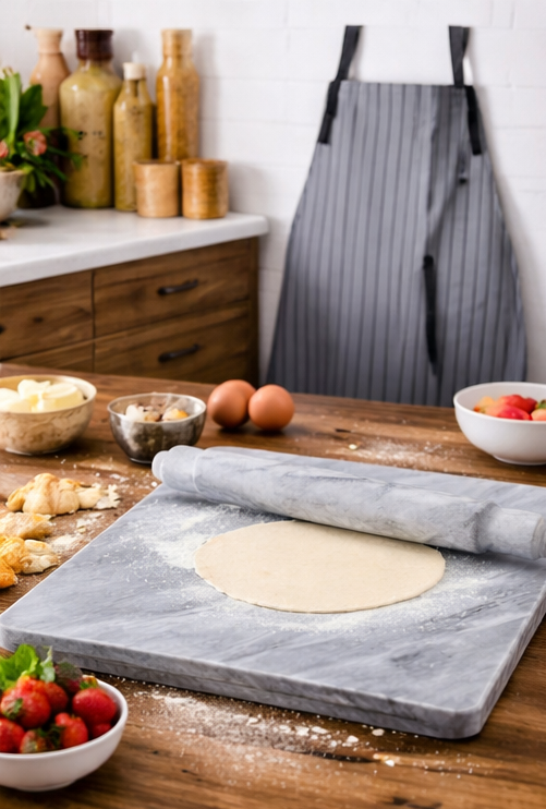 Luxury Marble Pastry Board with Rolling Pin & 2 Aprons – Extra Large Non-Stick Baking Surface Set