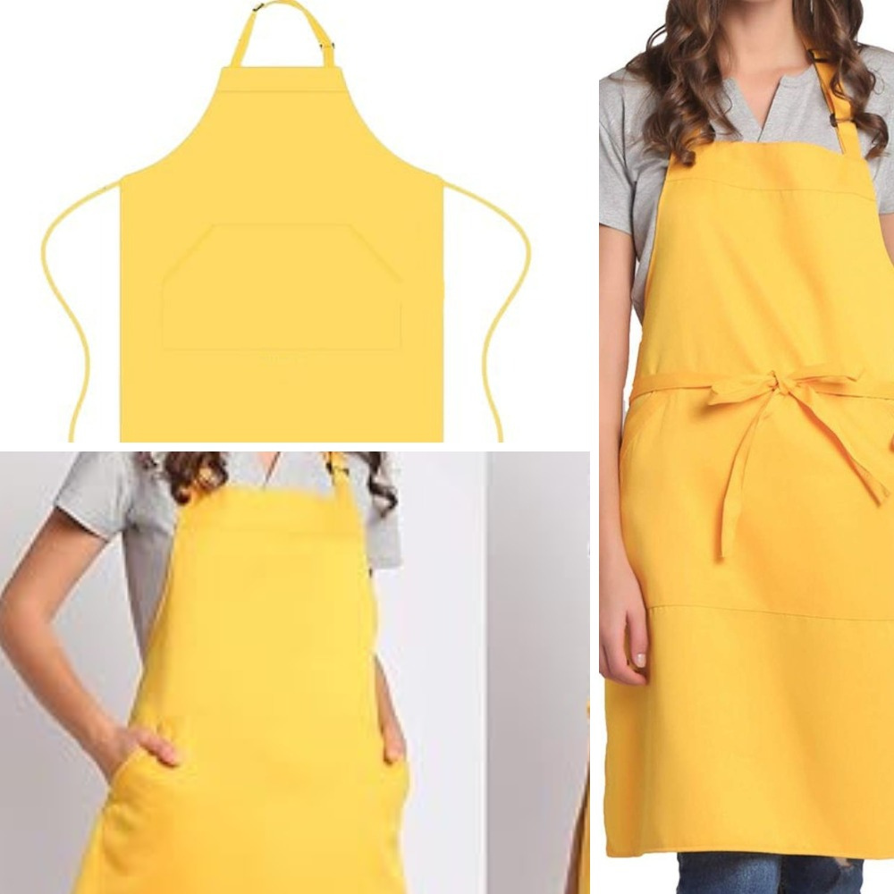 Adjustable Bib Unisex Aprons with two pockets yellow